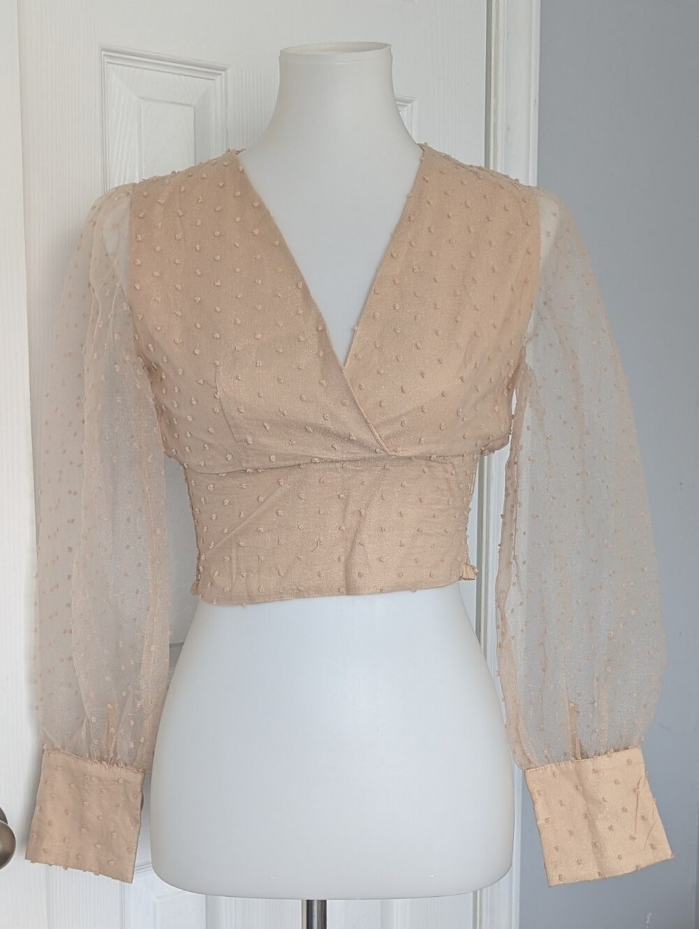 Altar'd State Nude Sheer Swiss Dot Wrap Crop Top